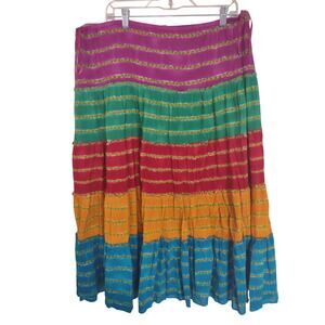 Lauren Ralph Lauren Colorful Midi Skirt XL Bohemian Hippie Retro Gypsy Flowy